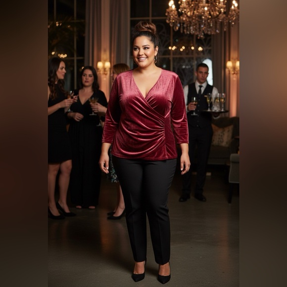 Soft Surroundings Tops - Soft Surroundings Wine Velvet Draped Ruched Front Top Women’s 3X